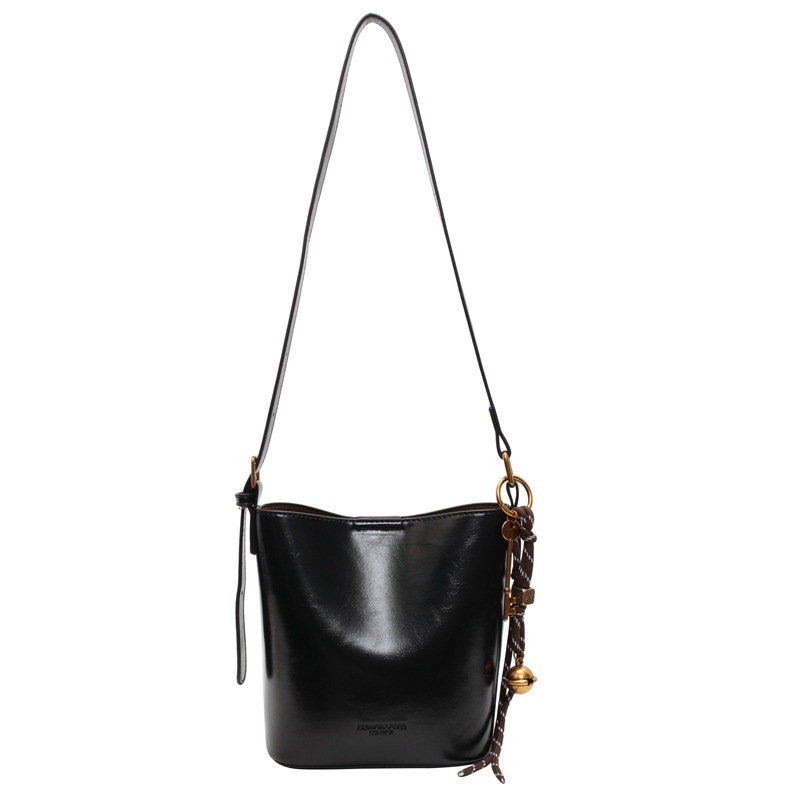 Waxed Leather Bucket Bag for Women Commute Vintage Shoulder Crossbody Bag