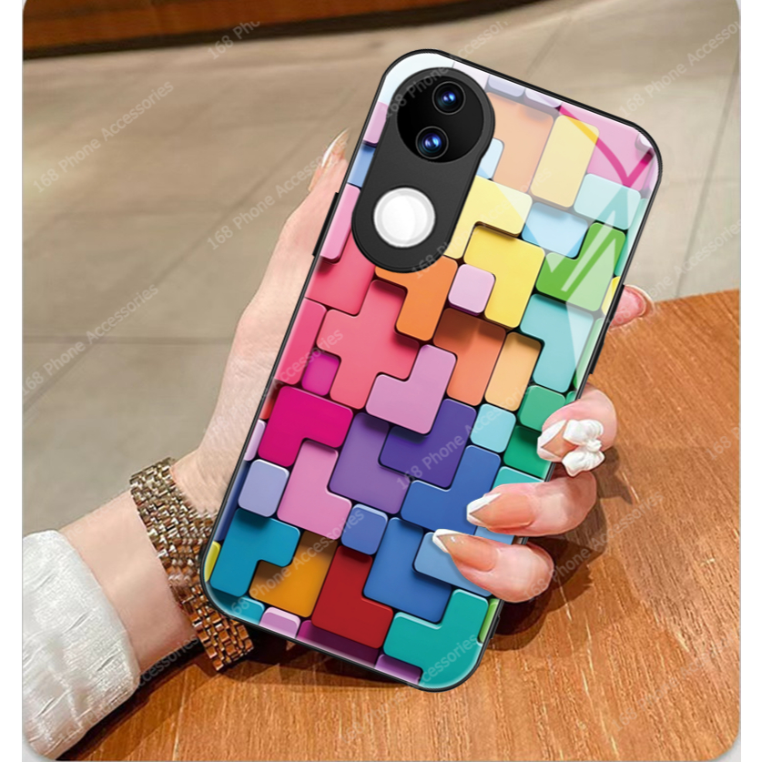 เคส Vivo V40 V30 5G V40 V30 Pro เคสบล็อกการสร้างกันกระแทกเคสเย็นพร้อมกล้องเลนส์ป้องกันหรูหราแก้วเหลวหรูหราสําหรับเด็กนักเรียนผู้ชาย