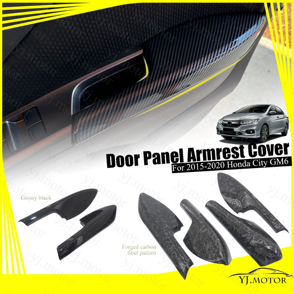 สําหรับ 2015 - 2020 Honda City GM6 ที่เท้าแขนประตูด้านในฝาครอบแผงประตู Trim Protector ABS รูปแบบคาร์บอนไฟเบอร์ปลอม