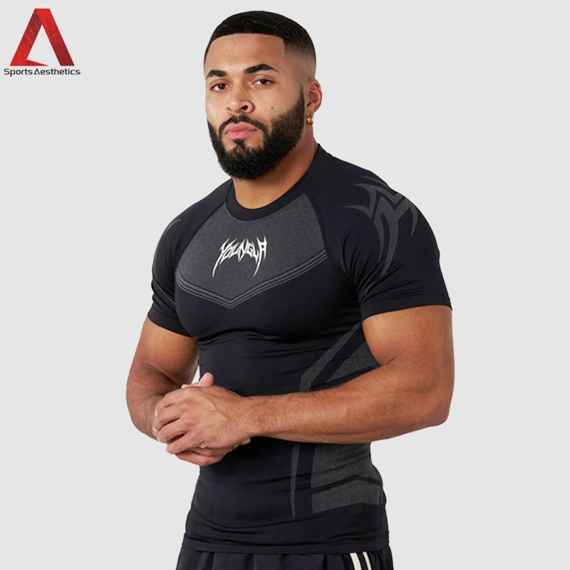 Youngal ผู้ชายยืดฟิตเนสกีฬาเสื้อยืดการฝึกอบรมแน่นวิ่งแขนสั้น S-3XL Plus ขนาด