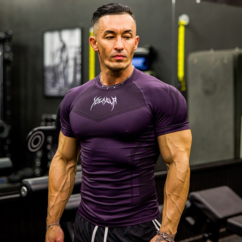 Youngal ผู้ชายยืดฟิตเนสกีฬาเสื้อยืดการฝึกอบรมแน่นวิ่งแขนสั้น S-3XL Plus ขนาด - รูปที่ 4