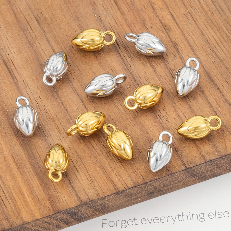 จี้ดอกบัวสแตนเลส diy เครื่องประดับอุปกรณ์เสริม 18k Gold Lotus Bud Charms