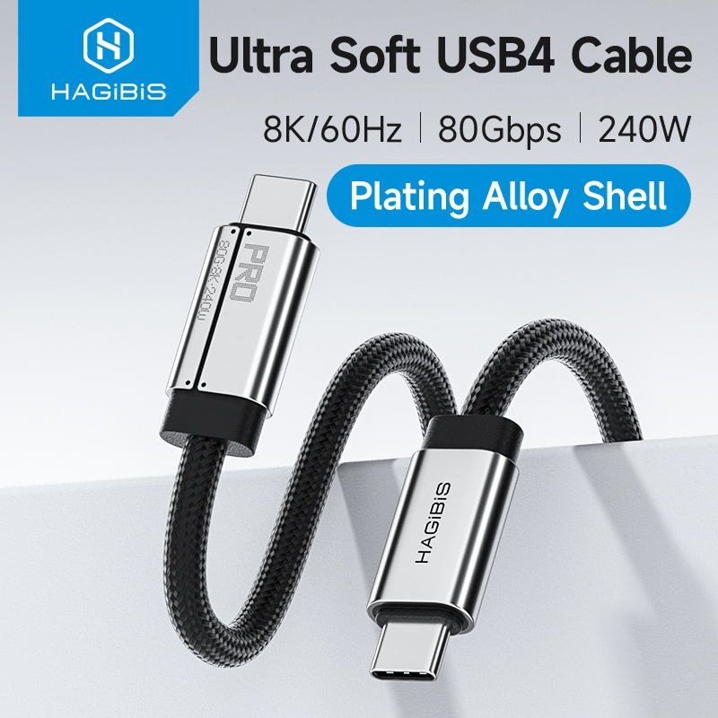 Hagibis 8K USB4 Super Soft Data Cable USB C to USB C Full Function Cable 240W Type-C Fast สายชาร์จสําหรับ Thunderbolt 4/5 iPhone 16 Macbook แล็ปท็อป