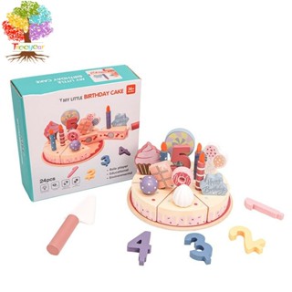 เด็กเล่นบ้านไม้จําลองอเมริกันเค้กวันเกิดเด็กชายและเด็กหญิงชา…