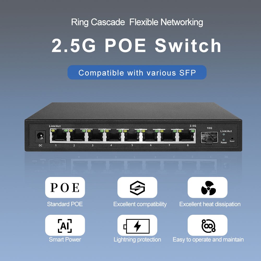 HICOMDATA Poe Switch Managed L2- 10gb Uplink SFP 2.5g Rj45 9 พอร์ต Ethernet Network Switch POE สําหร
