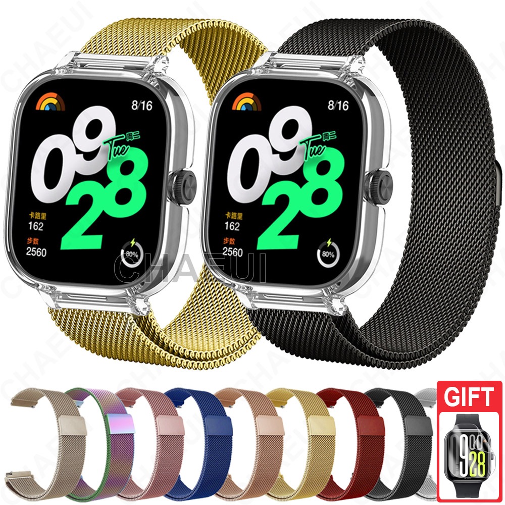 สายโลหะพร้อมกรอบเคสอุปกรณ์เสริมวงสแตนเลสสําหรับ Redmi Watch 5 4 3 Active / Poco Watch / Mi Watch Lite