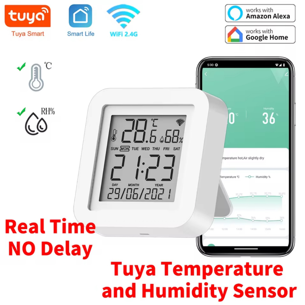 Tuya WIFI เซ็นเซอร์อุณหภูมิและความชื้นสําหรับ Smart Home var Smart Life เครื่องวัดอุณหภูมิไฮโกรมิเตอร์รองรับ Google Home Alexa