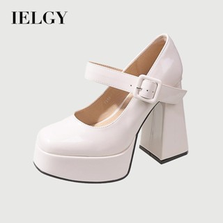 IELGY รองเท้าส้นสูงวินเทจฝรั่งเศส แมรี่ เจน รองเท้าผู้หญิงสี…