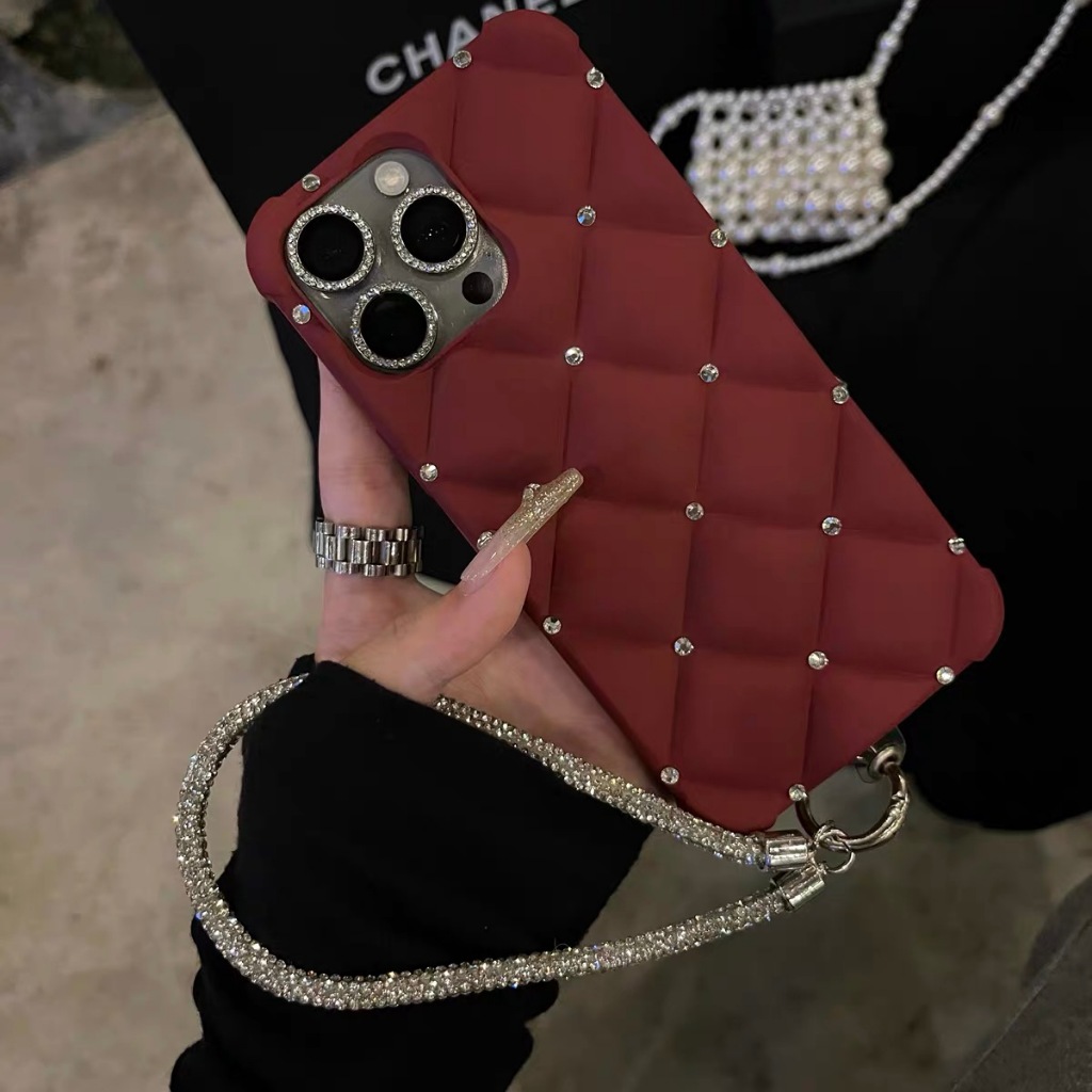 เพชรแฟลชที่สวยงามพร้อมบล็อกโซ่เคสโทรศัพท์สําหรับ Iphone17 16 E15promax 15 14promax 14 13 12promax 11 PRO MAX เคสโทรศัพท์แบบนุ่ม