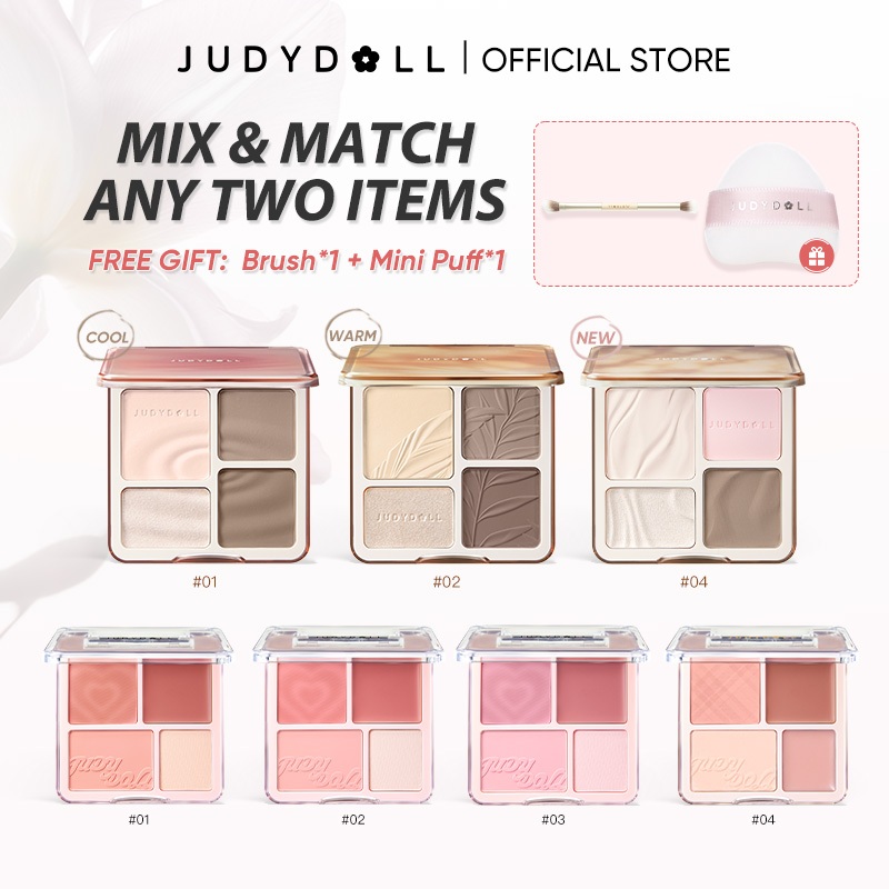 [จับคู่ฟรี] Judydoll Highlight & Contour All-In-One Palette Blush กันน้ําติดทนนาน