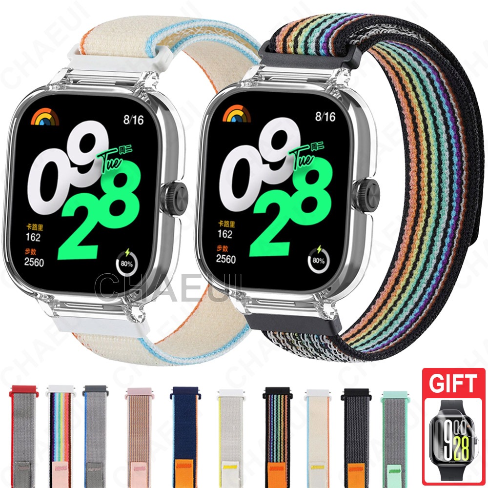 สายไนลอนพร้อมกรอบกรณีกีฬาห่วงสายนาฬิกาข้อมืออุปกรณ์เสริมสําหรับ Redmi Watch 5 4 3 Active / Poco Watch / Mi Watch Lite – โปรปัง