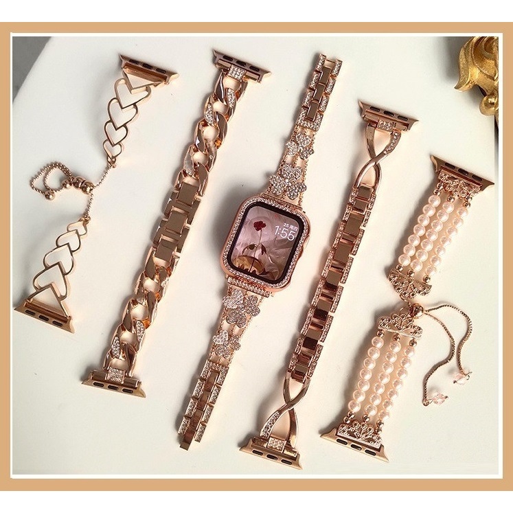 สายนาฬิกา + เคส Watch หรูหรา แฟลช รูปสี่เหลี่ยมขนมเปียกปูน i watch strap series11/10 9 8 7 se 6 5 4 Bracelet size 41mm 45mm 40mm 42mm 44mm