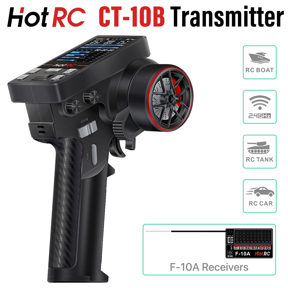 Hotrc เครื่องส่งสัญญาณ CT-10B 10CH 2.4GHz วิทยุระบบรีโมทคอนโทรลพร้อม F-10A สําหรับ RC รถเรือรุ่น