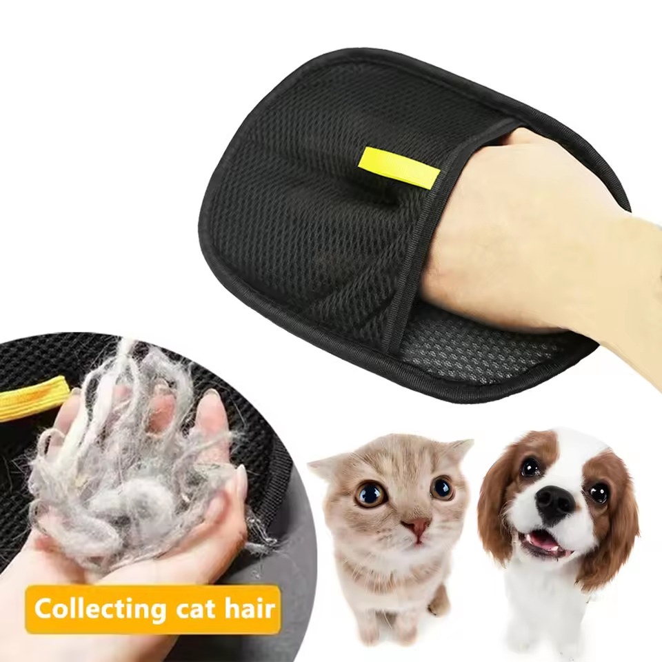 ถุงมือกรูมมิ่งสัตว์เลี้ยง แปรงขนแมว ถุงมือกําจัดขนสัตว์เลี้ยง แปรงคู่ Static-Free เครื่องมือทําความสะอาดขนแมวที่กําจัดขน Mitts