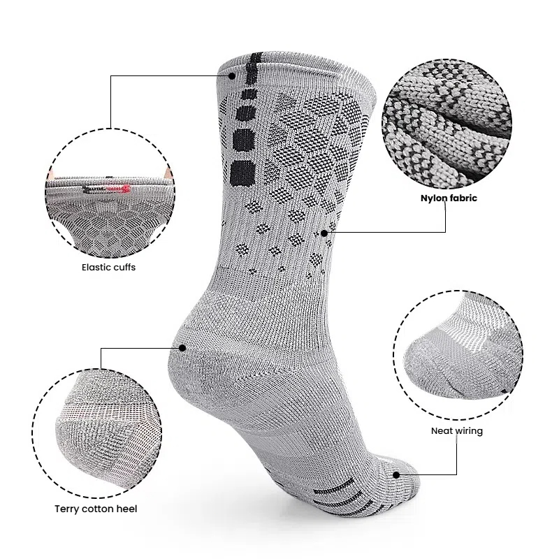 ถุงเท้ากีฬามืออาชีพลื่นซิลิโคนด้านล่างถุงเท้าฟุตบอลระบายอากาศและสะดวกสบายถุงเท้าบาสเกตบอล