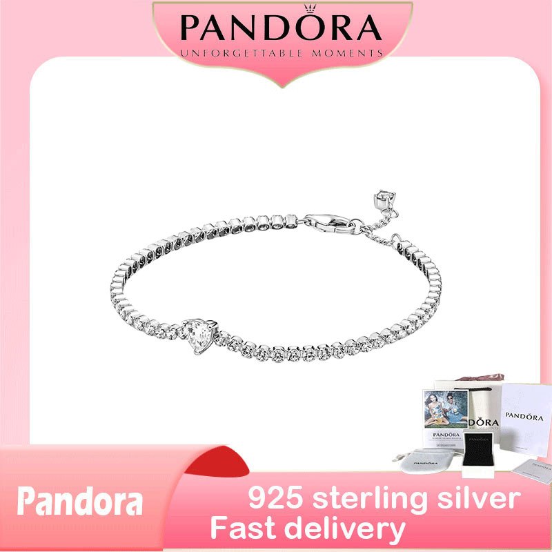ของแท้ 100% (พร้อมกล่อง) ส925 เงินสเตอร์ลิงตัวแทนเพื่อซื้อสินค้าของขวัญวันเกิด สร้อยข้อมือเทนนิสหัวใจประกาย