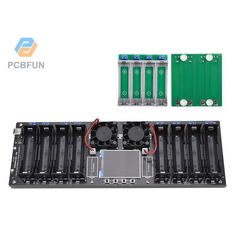 Pcbfun หน้าจอสี 2.4 นิ้วพร้อมจอแสดงผลโค้งเครื่องทดสอบความต้านทานภายในความจุแบตเตอรี่ 18650 แปดช่อง