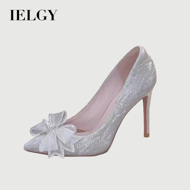 IELGY โบว์คริสตัล Stiletto ชี้รองเท้าส้นสูงใหม่มาถึง-ของชุดอาหารค่ํางานแต่งงาน