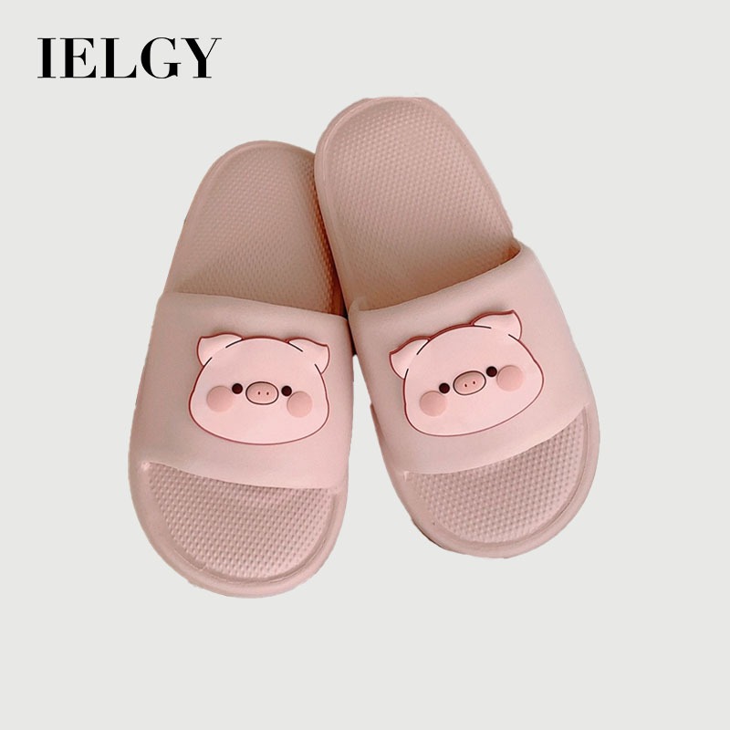 IELGY ญี่ปุ่นสบายๆลื่นในร่มอาบน้ําใหม่การ์ตูนน่ารักลูกหมูคู่รองเท้าแตะผู้หญิงฤดูร้อน