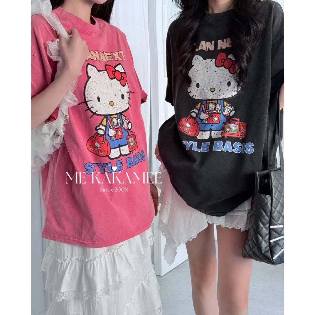 ล้างเสื้อยืดด้อย3เอ็กแอล ผ้าฝ้าย100% วินเทจผ้าฝ้ายบริสุทธิ์เสื้อยืด เคที ย้อนยุค เสื้อยืดผู้หญิงรอบคอหลวมสาวท็อปส์