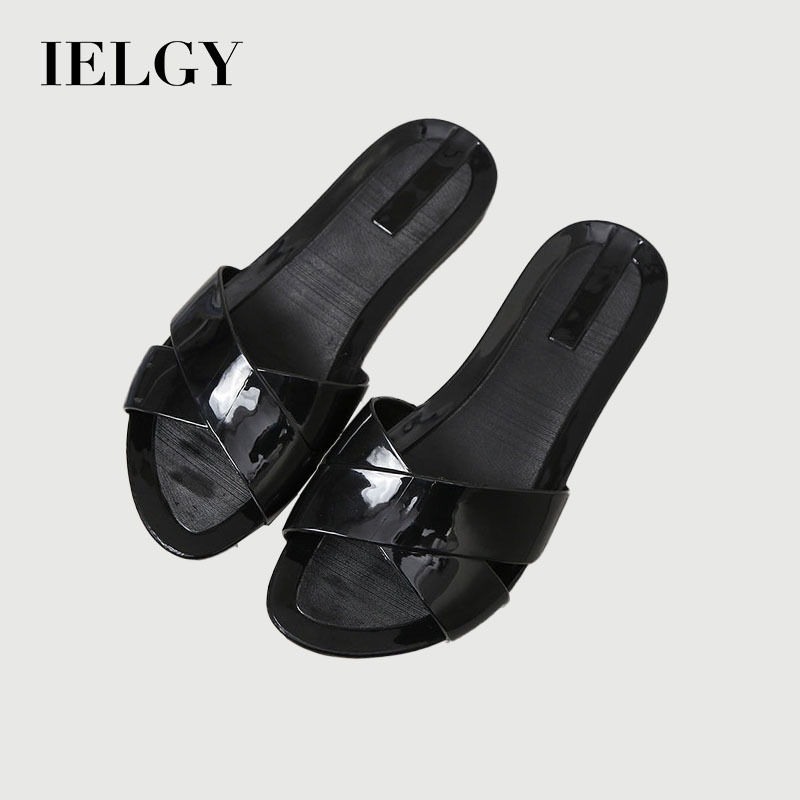 IELGY คริสตัลรองเท้าแตะ พลิก-ล้มเหลว ผู้หญิงฤดูร้อนวุ้นแฟชั่นอาบน้ําพลาสติกด้านล่างแบนลื่น
