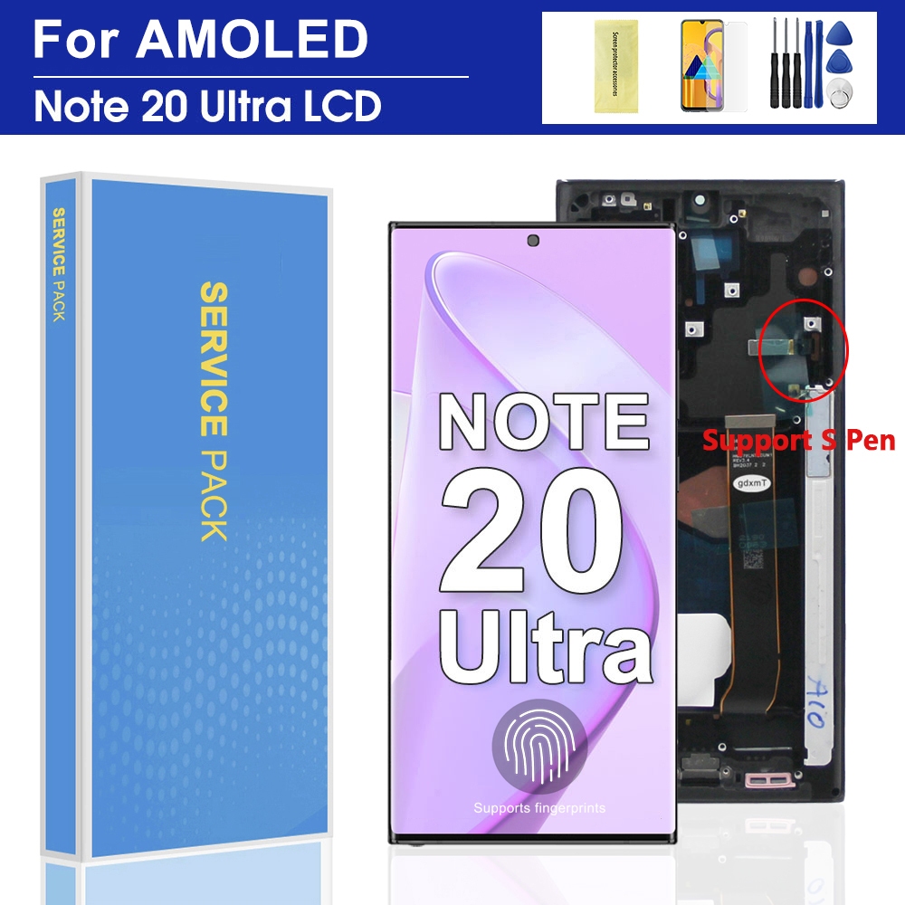 AMOLED Samsung Galaxy Note 20 Ultra 4G 5GจอแสดงผลLCD SM-N985F SM-N986B N986B/DSหน้าจอสัมผัสพร้อมกรอบ