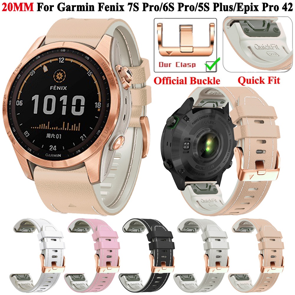 20 มม.หนังนิ่ม Quick Fit พร้อมสายซิลิโคนสําหรับ Garmin Fenix 8 43 มม. / 7s pro / 6S pro / 5S Plus