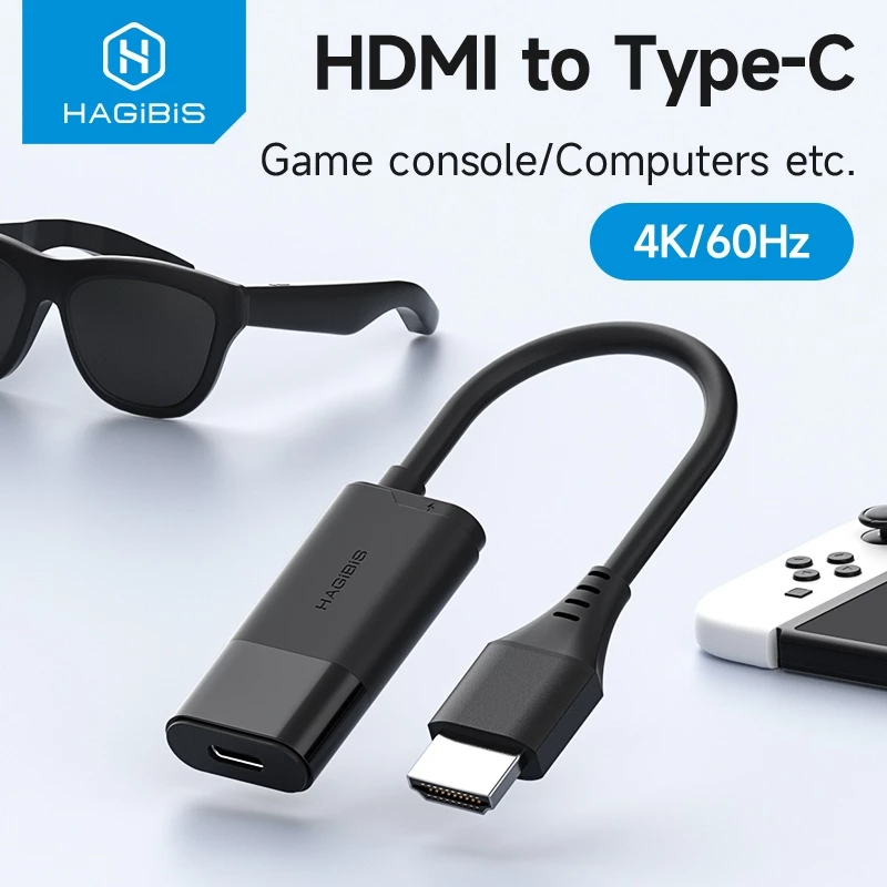 Hagibis HDMI to USB C Converter Type-C หญิงพอร์ตอะแดปเตอร์ HDMI to AR แว่นตาสําหรับ Nintendo Switch PS5 Xbox Rokid/Xreal/Thunderbird