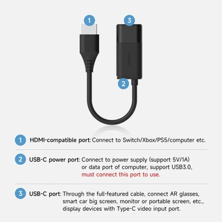 Hagibis HDMI to USB C Converter Type-C หญิงพอร์ตอะแดปเตอร์ HDMI to AR แว่นตาสําหรับ Nintendo Switch PS5 Xbox Rokid/Xreal/Thunderbird