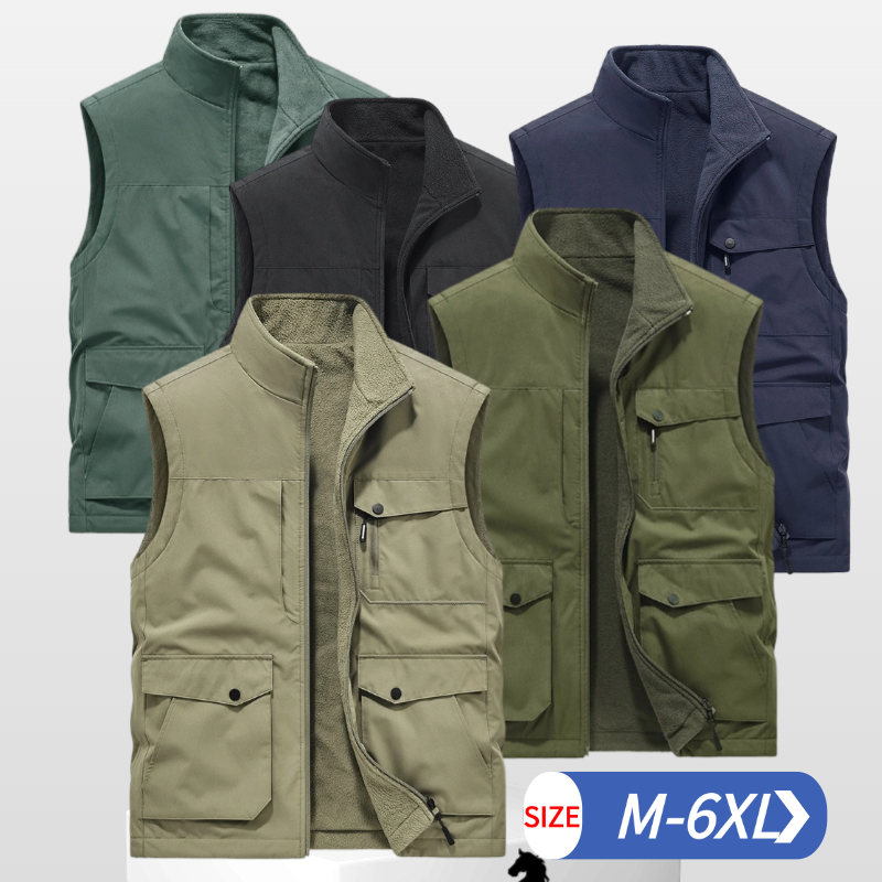 M-6xl เสื้อกั๊กหลายกระเป๋าสองด้านสําหรับผู้ชายกลางแจ้งปีนเขาสันทนาการเสื้อกั๊กขนาดบวก