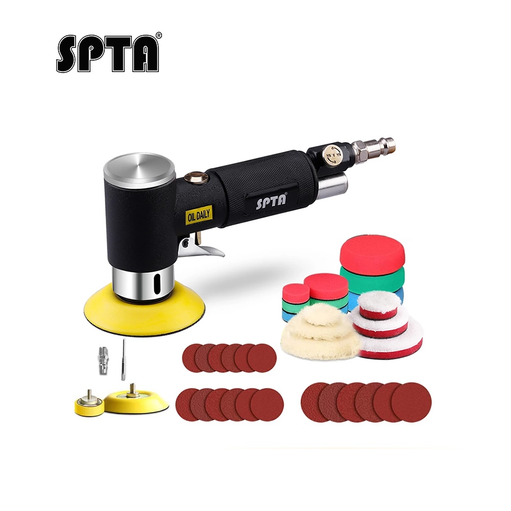 SPTA 1 "/2"/3 "สุ่ม Orbit Air Sander มินินิวเมติกเครื่องบดสำหรับขัดรถความเร็วสูง air Powered Sanding,ความเร็ว 15000RPMประกอบด้วยแผ่นขัด 15 ชิ้น กระดาษทราย 18 ชิ้น แผ่นรองพื้น 3 ชิ้น สกรู 1 ชิ้น และไขควง 1 ชิ้น