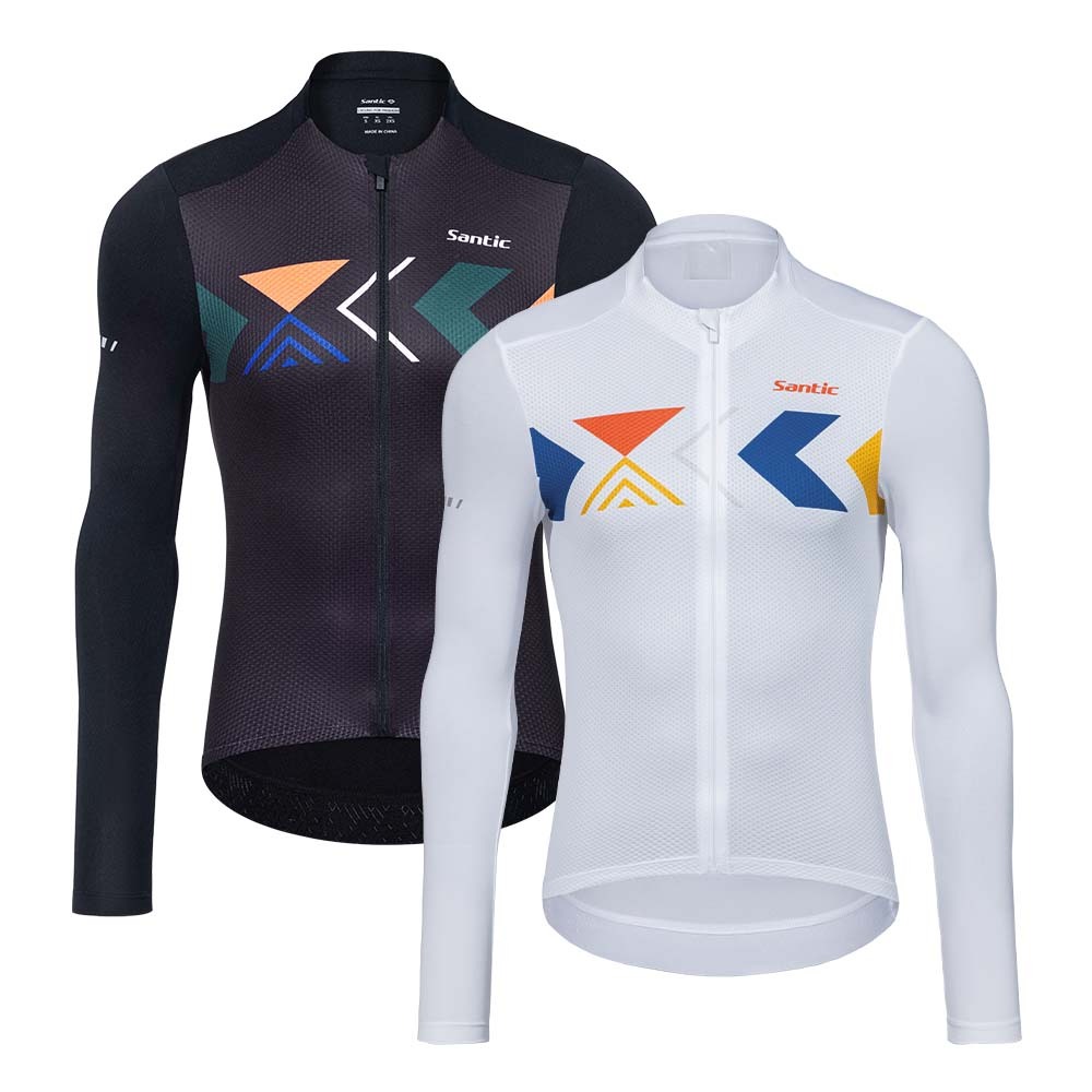 Santic Mens Cycling Jersey แขนยาวป้องกันแสงแดดฤดูใบไม้ผลิและฤดูร้อน Breathable Road Professional จักรยาน Jersey KM25C01179
