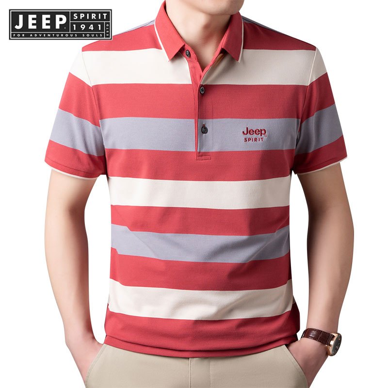 Jeep SPIRIT 1941 ESTD เสื้อโปโลผู้ชายฤดูร้อนสบายๆธุรกิจแฟชั่นลายปกเสื้อโปโลแขนสั้น