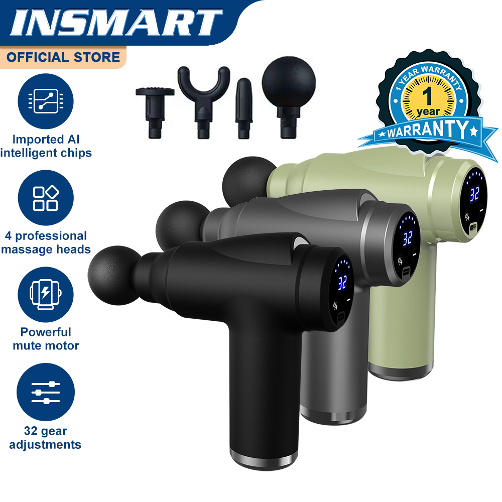 INSMART เครื่องนวดไฟฟ้า ปืนนวดกล้ามเนื้อ บรรเทาอาการปวดกล้ามเนื้อ 32 ความเร็ว ​​​​ปรับได้
