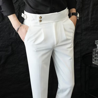 ผู้ชาย กางเกงสูท เอวสูง คุณภาพสูง สันทนาการ กระบอกตรง ธุรกิจ…