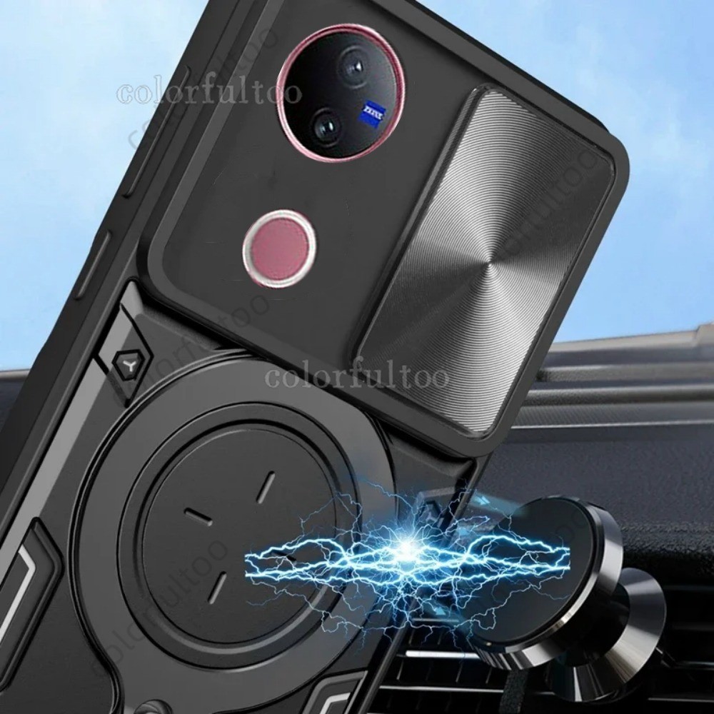 แม่เหล็กรถผู้ถือแหวนสําหรับVivo V60 V50 5G V50 Lite V 50 VivoV50 4G 5G 2025 หรูหราเกราะกันกระแทกปลอกAnti-Fallกันชนสไลด์กดกล้องป้องกันปกหลังกรณีแข็ง ราคา ถูกที่สุด ดีลบีเคเค แกลเลอรีภาพที่ 2