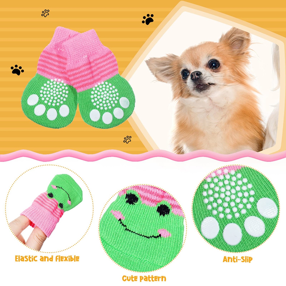 คิวเพท 4ชิ้น/ล็อตถุงเท้าสัตว์เลี้ยงแมวสุนัขในร่มกลางแจ้งไม้เนื้อแข็งชั้นป้องกันการลื่นอุ้งเท้าป้องกันน่ารักการ์ตูนนุ่มถักถุงเท้า