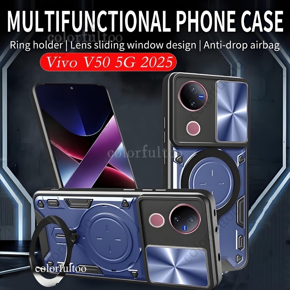 แม่เหล็กรถผู้ถือแหวนสําหรับVivo V60 V50 5G V50 Lite V 50 VivoV50 4G 5G 2025 หรูหราเกราะกันกระแทกปลอกAnti-Fallกันชนสไลด์กดกล้องป้องกันปกหลังกรณีแข็ง ราคา ถูกที่สุด ดีลบีเคเค แกลเลอรีภาพที่ 5