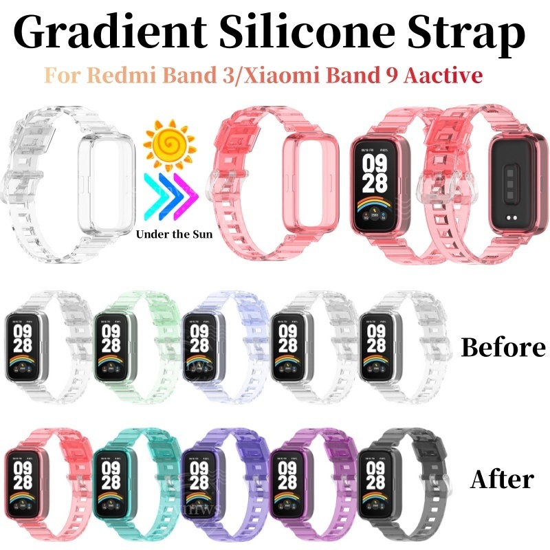 สายรัดซิลิโคนใสสําหรับ Xiaomi Smart Band 9 Active Redmi Band 3 เปลี่ยนสร้อยข้อมือสายรัดไล่ระดับสีใส