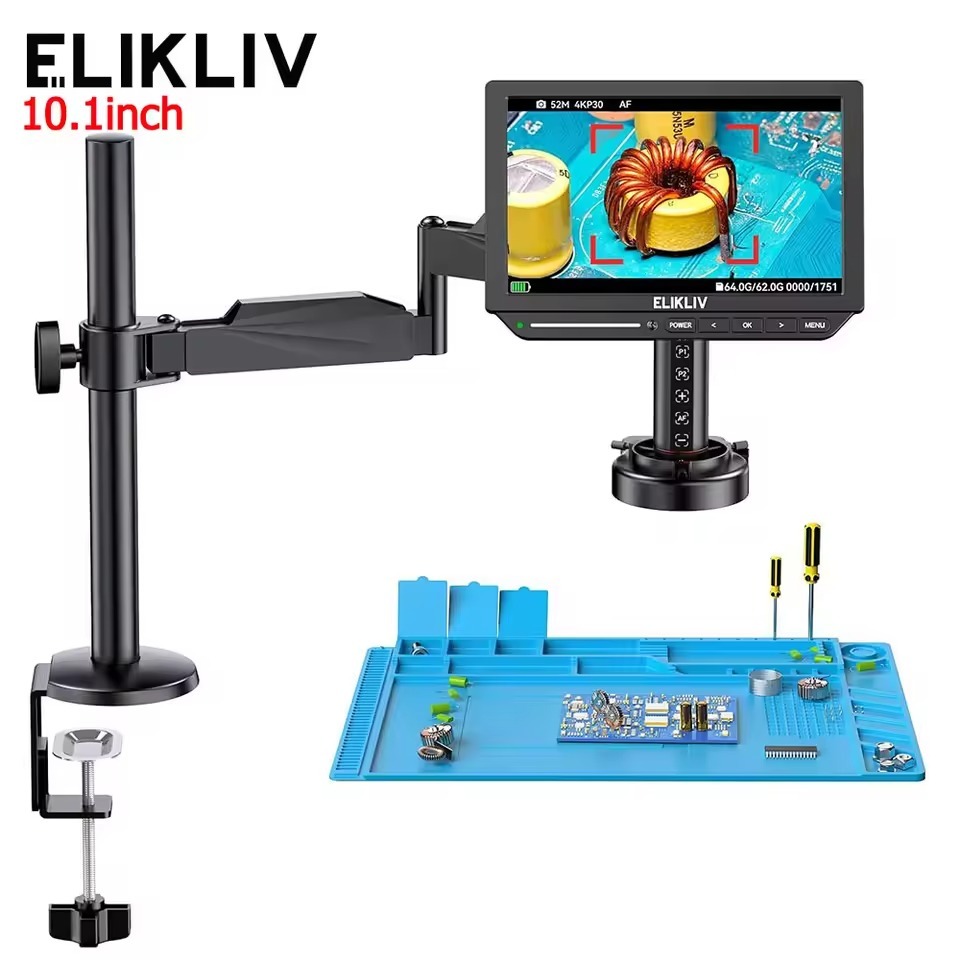 TOMLOV Elikliv EM4K-AF Flex 10.1 ออโต้โฟกัสกล้องจุลทรรศน์ดิจิตอล 4K การประสานกล้องจุลทรรศน์สําหรับ Electronics 2000X กล้องจุลทรรศน์ HDMI พร้อมแขน