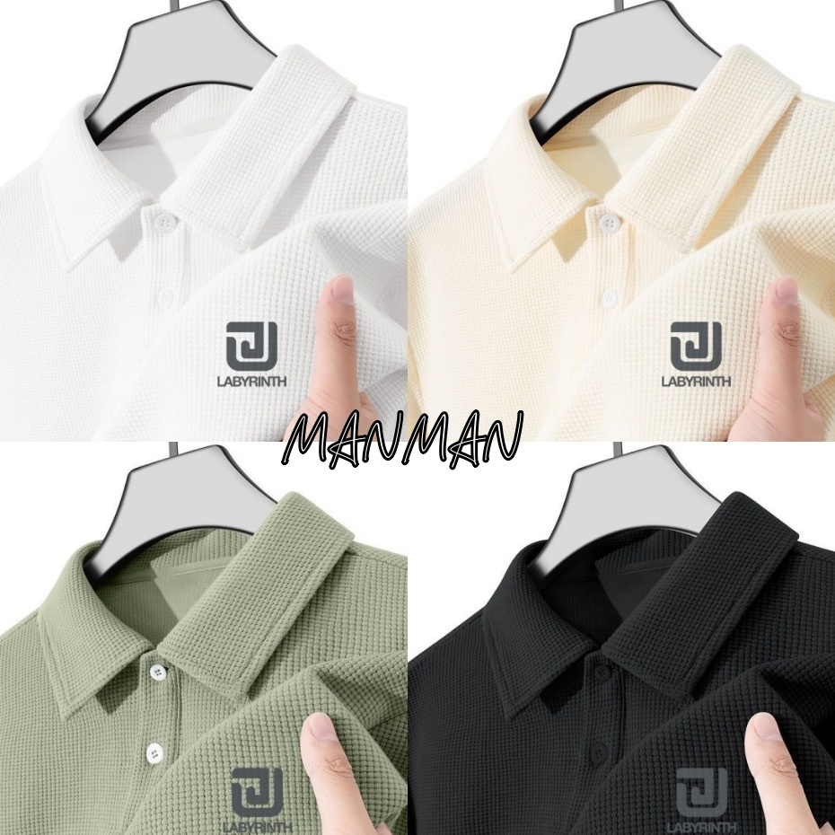 M&M เสื้อโปโลผู้ชาย ปกพับ วาฟเฟิลด์ ความรู้สึกระดับสูง เหมาะสำหรับธุรกิจและการพักผ่อน