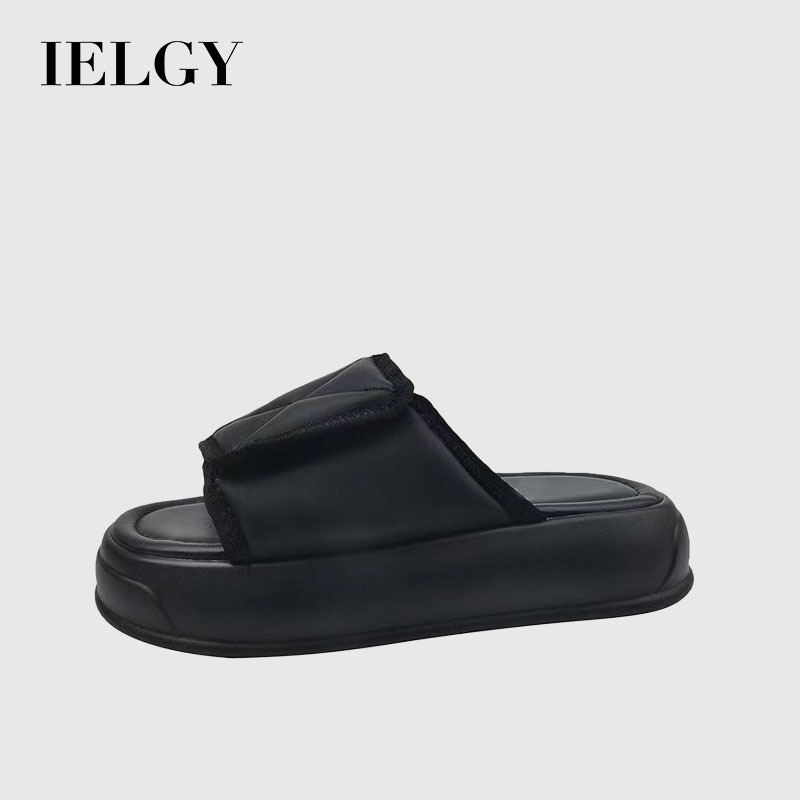 IELGY สีขาวสีดํารองเท้าแตะผู้หญิงแพลตฟอร์มแต่เพียงผู้เดียวฤดูร้อนลื่นชายหาด