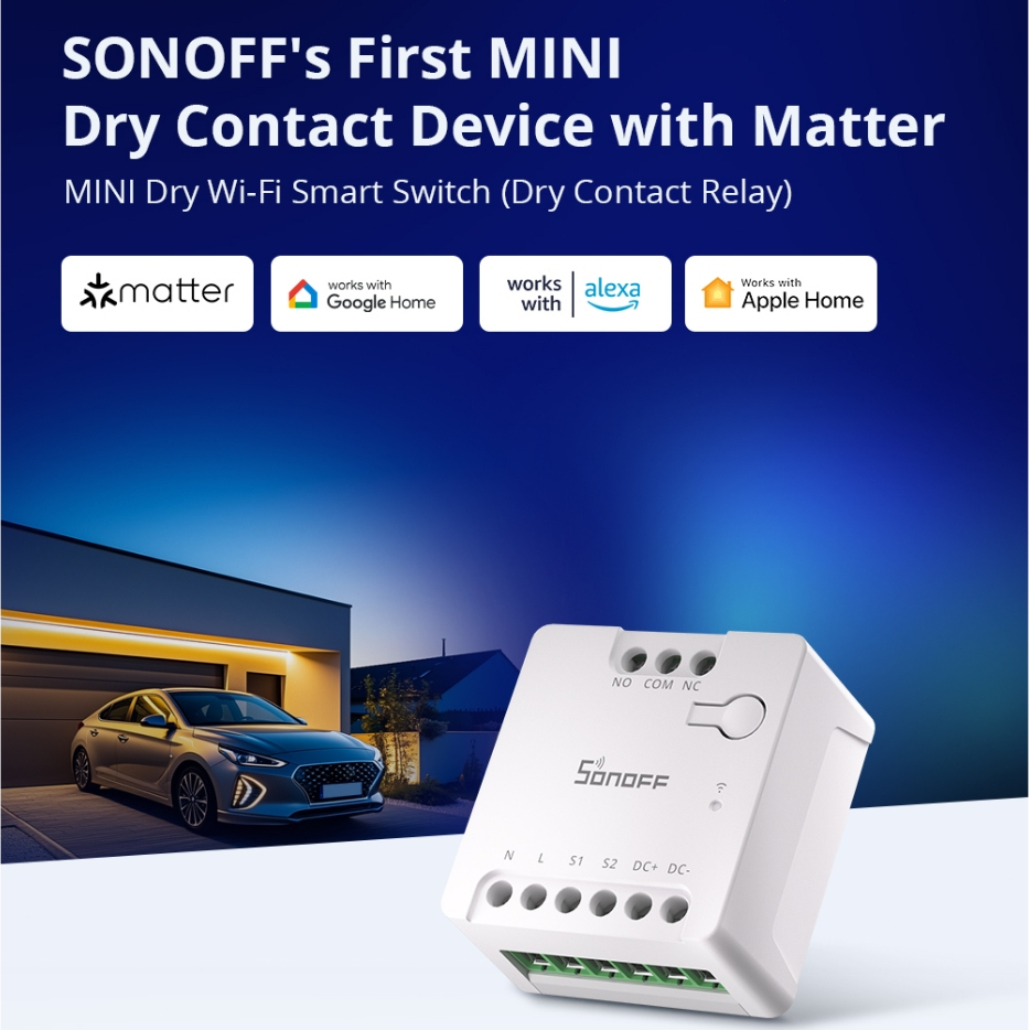 Sonoff MINI-D Wi-Fi สมาร์ทสวิทช์ First MINI Dry Contact Relay อุปกรณ์ Matter การควบคุมความพยายามสําหรับประตูไฟฟ้ารองรับแหล่งจ่ายไฟ AC/DC