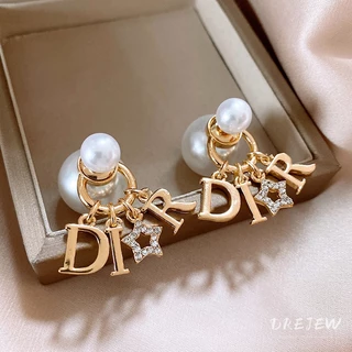 เดรช เข็มเงินเพชรดาวจดหมายลูกมุกต่างหูสองสวมใส่