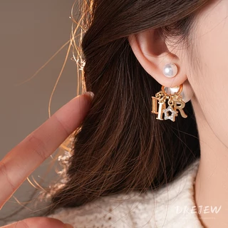 เดรช เข็มเงินเพชรดาวจดหมายลูกมุกต่างหูสองสวมใส่