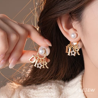 เดรช เข็มเงินเพชรดาวจดหมายลูกมุกต่างหูสองสวมใส่
