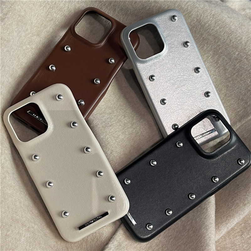 Iphone 17 16 pro max 15 pro max เคสโทรศัพท์ลายเล็บลูกปัดสีเงิน PU mateeria