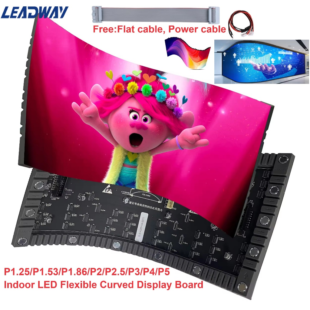 หน้าจอ LED ยืดหยุ่น แผงวิดีโอ P2/P2.5/P3/P4/P5 ในร่ม โค้ง DIY ขนาดใหญ่ ผนังแสดงผลดิจิทัล
