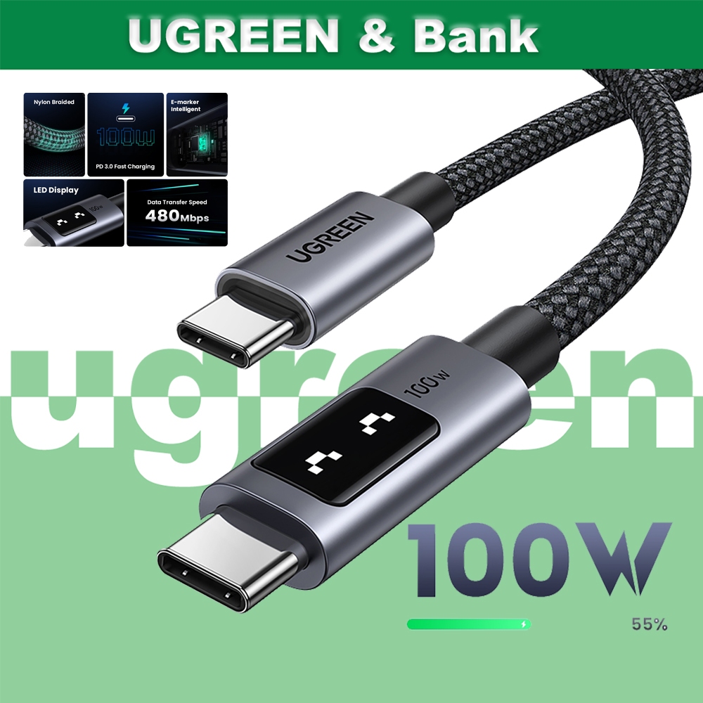 Ugree n UNO 100W Type-C USB-C 480Mbps E-mark Chip สายชาร์จเร็ว