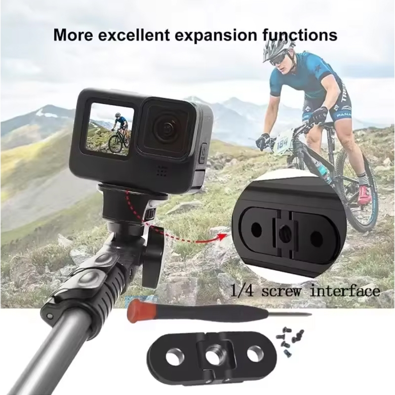 อะแดปเตอร์ยึดขาตั้งกล้องแบบโลหะพร้อมพอร์ตคู่ รูเกลียว 1/4 นิ้ว ฐานพับได้สำหรับกล้อง GoPro 13 12 11 10 9 8/Max Sports Camera อุปกรณ์เสริมอะลูมิเนียมอัลลอยด์ - รูปที่ 2